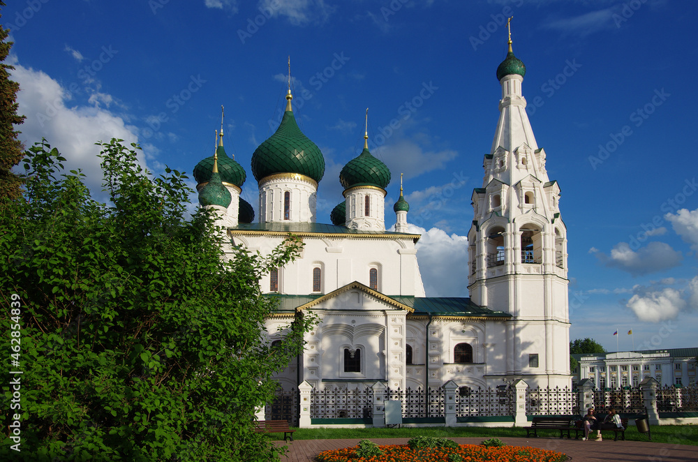 Yaroslavl, Russia - May, 2021: Church of Elijah the Prophet, standing on Sovetskaya Square in the center of Yaroslavl