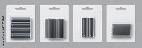 Tablou canvas Alkaline metal battery blank package realistic mockup