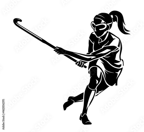 Female Field Hockey Player, Shadowed Illustration