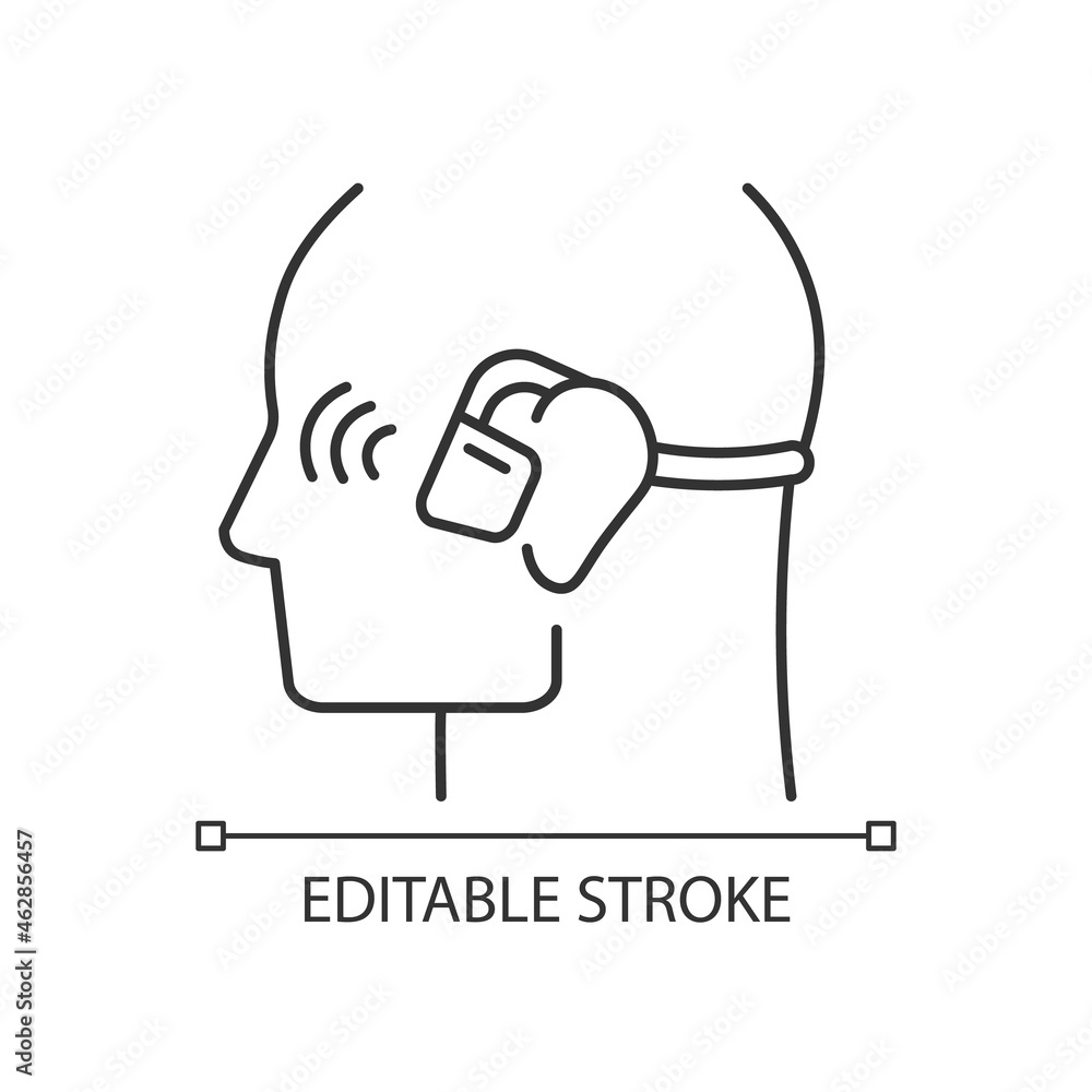 Open ear wireless headphones linear icon. Bone conduction earphones