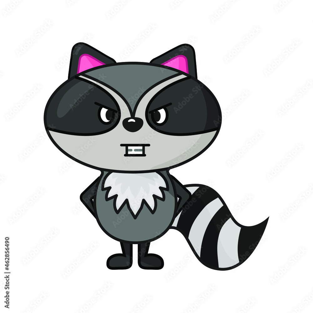 flat style funny angry raccoon character design . Vector illustration flat style funny angry raccoon character design . Vector illustration