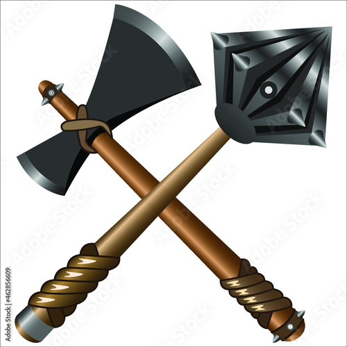 battle axe and mace on a white background vector