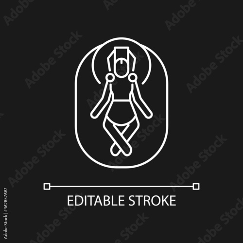 Budhanilkantha temple white linear icon for dark theme. God Vishnu shrine. Stone statue in Nepal. Thin line customizable illustration. Isolated vector contour symbol for night mode. Editable stroke