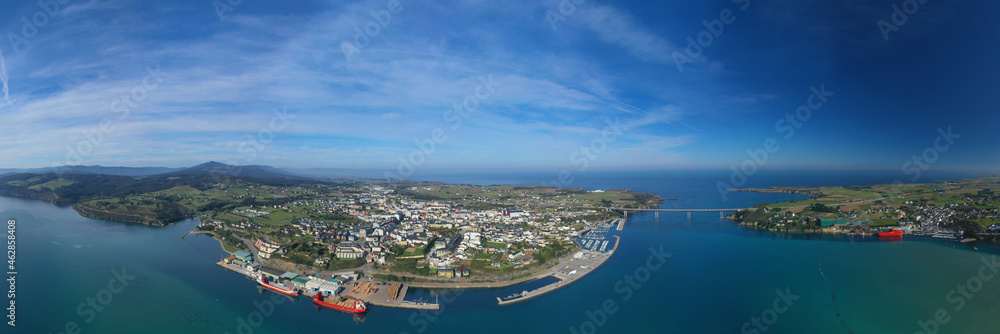Panoramic aerial view of Ribadeo and its estuary