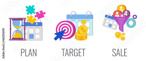 Marketing plan icons. Marketing mix infographic illustration