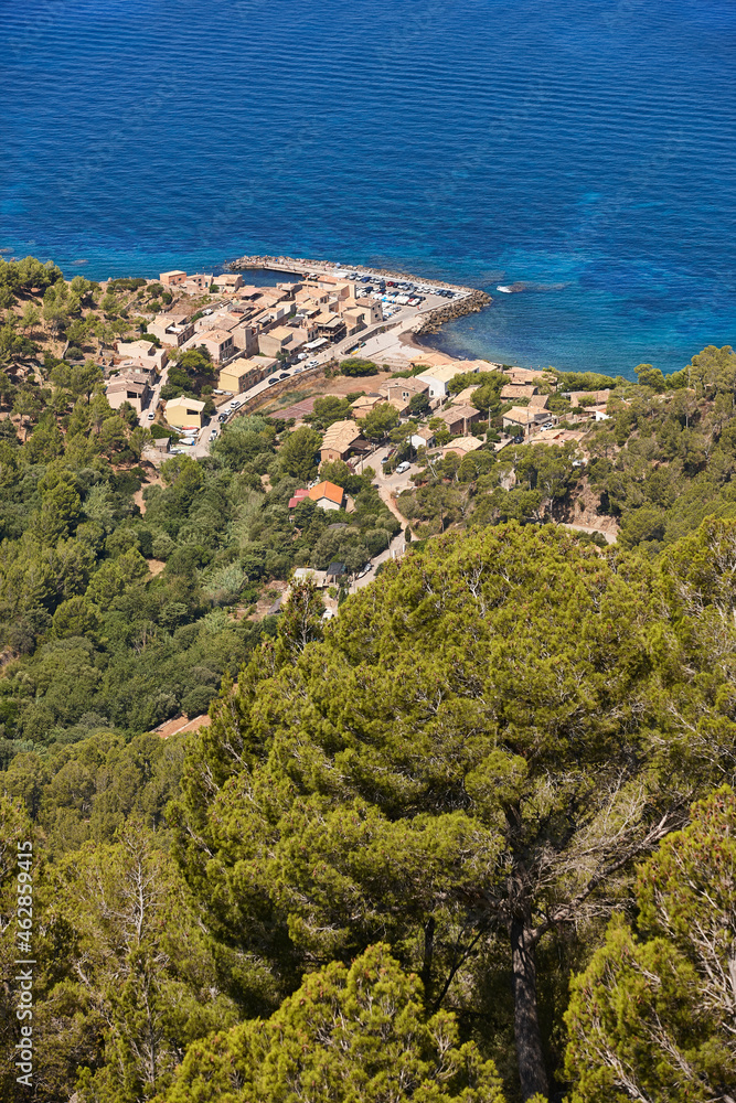 Balearic islands mediterranean coastline. Picturesque village Valldemossa harbor. Mallorca
