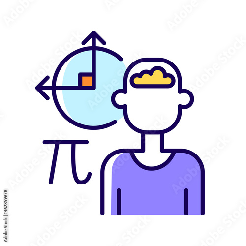 Mathematical intelligence RGB color icon. Logical thinking and mind. Analyzing and calculating skill. Formulae and numbers. Isolated vector illustration. Simple filled line drawing