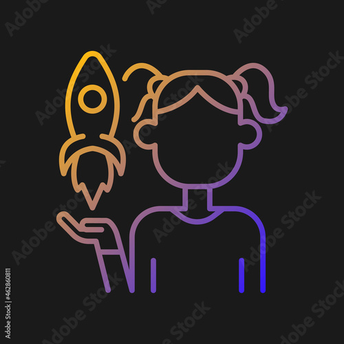 Fostering kids creativity gradient vector icon for dark theme. Teach and encourage children. Kids imagination. Thin line color symbol. Modern style pictogram. Vector isolated outline drawing