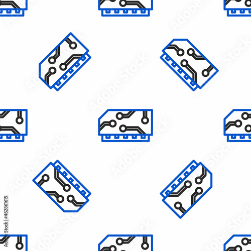 Line RAM, random access memory icon isolated seamless pattern on white background. Colorful outline concept. Vector