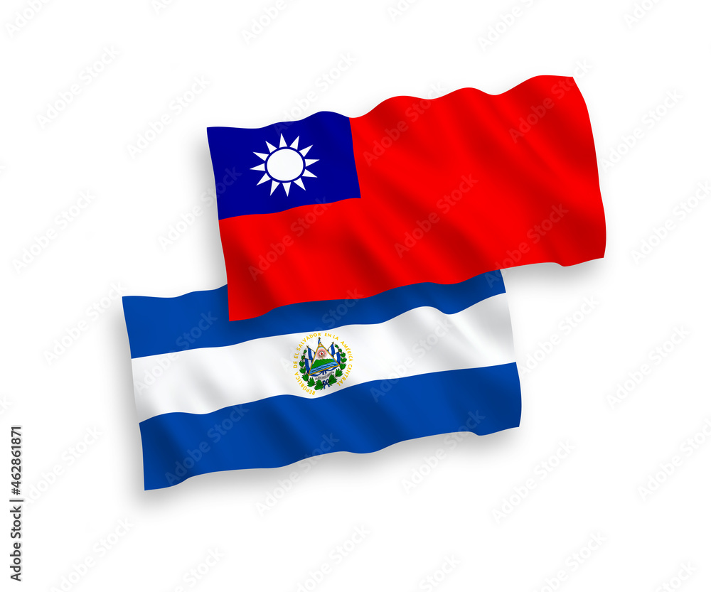 Flags of Republic of El Salvador and Taiwan on a white background Flags of Republic of El Salvador and Taiwan on a white background