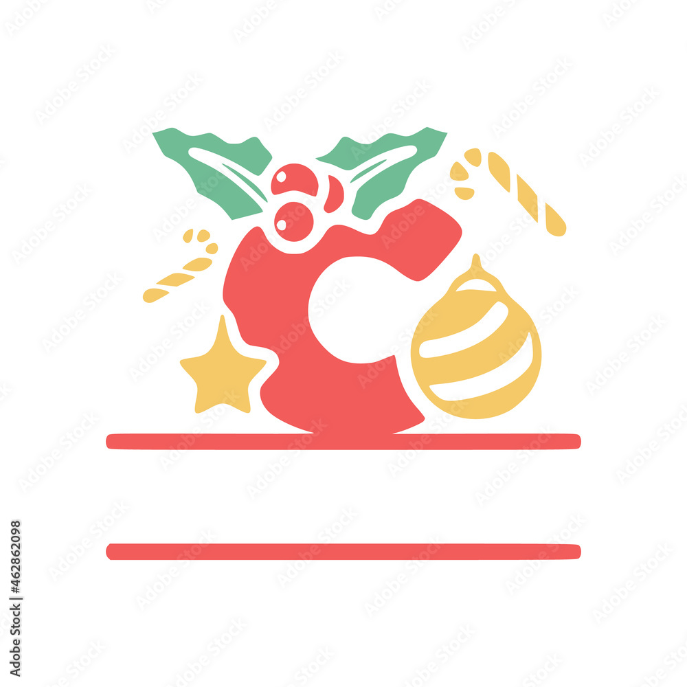 The letter C is decorated with mistletoe and Christmas elements, personalized monogram, vector logo, emblems or initial design. The letter C is decorated with mistletoe and Christmas elements, personalized monogram, vector logo, emblems or initial design.