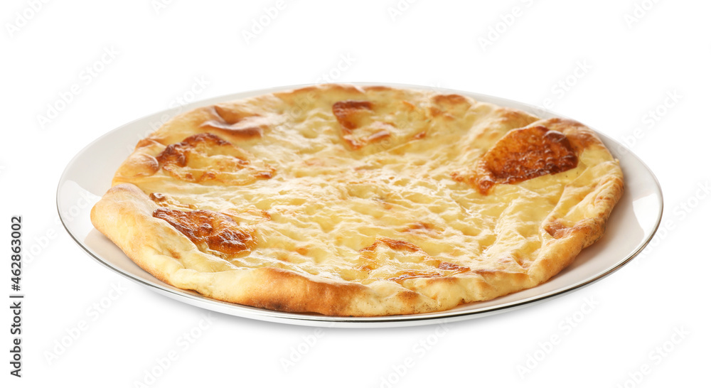 Delicious khachapuri with cheese on white background Delicious khachapuri with cheese on white background