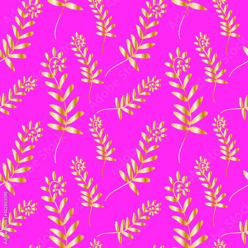Seamless vector pattern with gold flowers on glamorous pink background. Repeating, summer, bright hand drawn in doodle style.Design for textiles, fabric,wrapping paper, scrapbook paper, packaging.