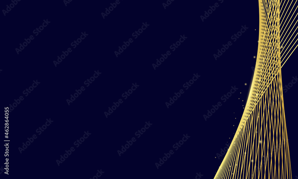Blue background with gold wavy line decoration, luxury gold wave ...