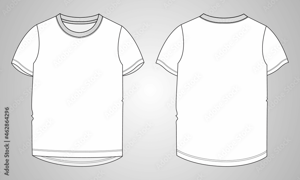 Flat Short sleeve T-shirt Technical sketch fashion template for Women's ...