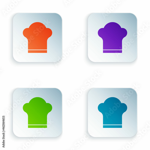 Color Chef hat icon isolated on white background. Cooking symbol. Cooks hat. Set colorful icons in square buttons. Vector