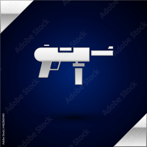 Silver Submachine gun M3, Grease gun icon isolated on dark blue background. Vector