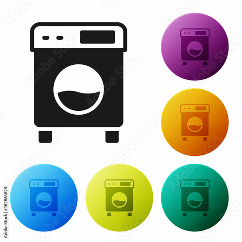 Black Washer icon isolated on white background. Washing machine icon. Clothes washer - laundry machine. Home appliance symbol. Set icons in color circle buttons. Vector