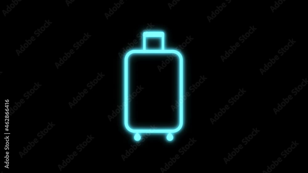 bag icon isolated on black background in blue neon blinking light effect. loop motion animation of travelling. bag icon isolated on black background in blue neon blinking light effect. loop motion animation of travelling.