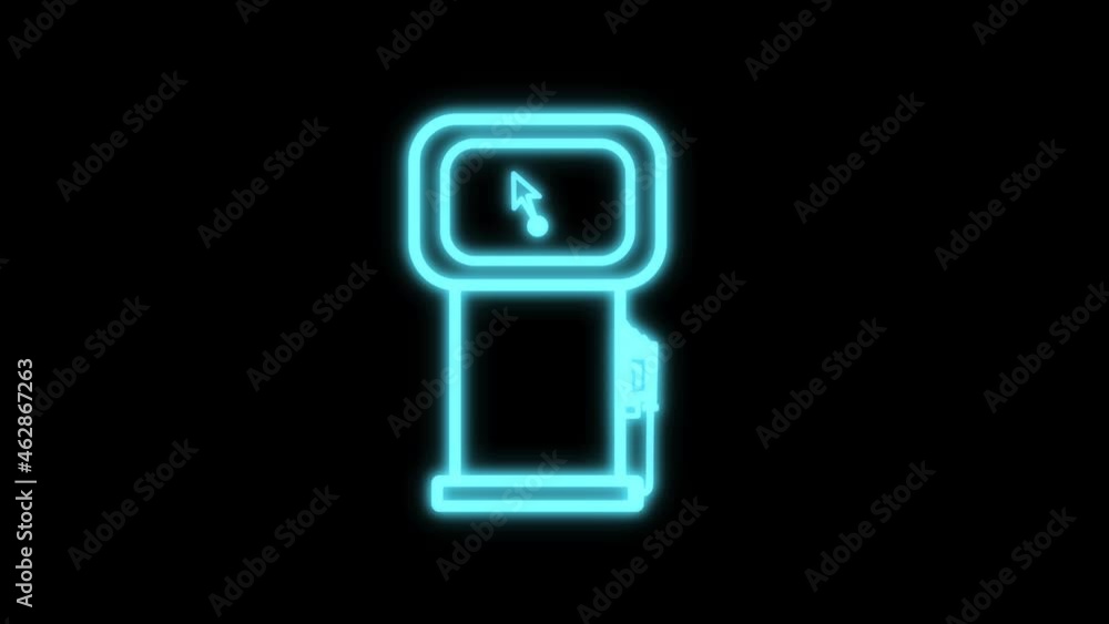 Petrol pump or gas station icon in blue neon glowing light. Gas station sign and symbol isolated on black background. Petrol pump or gas station icon in blue neon glowing light. Gas station sign and symbol isolated on black background.