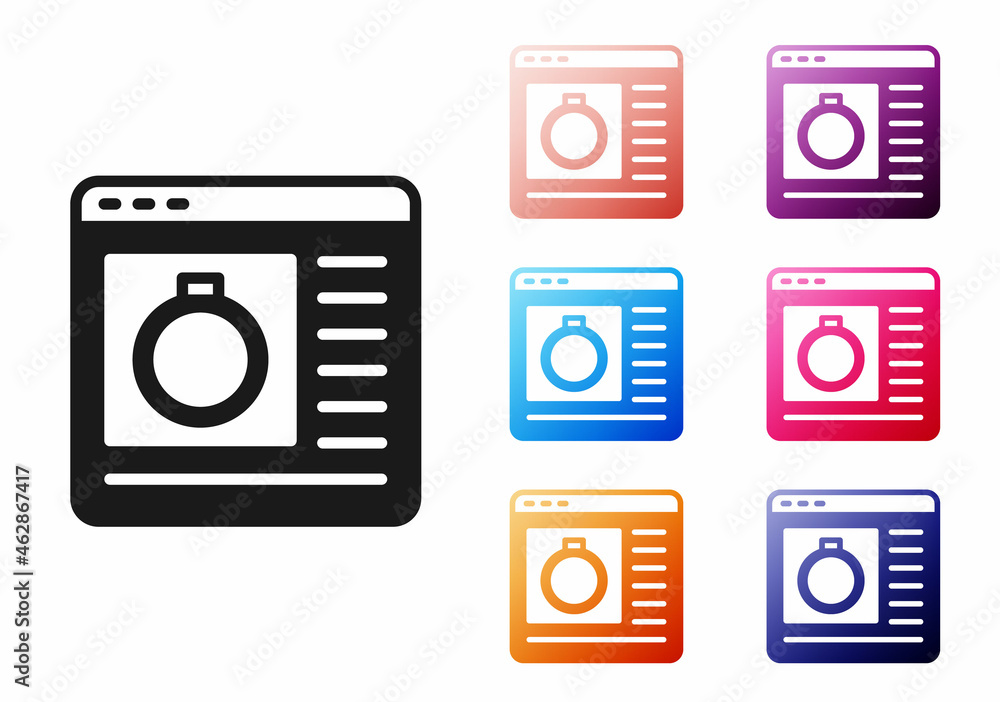 Black Jewelry online shopping icon isolated on white background. Set icons colorful. Vector Black Jewelry online shopping icon isolated on white background. Set icons colorful. Vector
