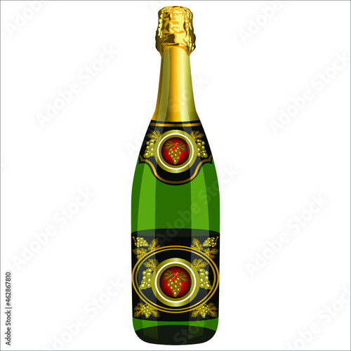 an unopened bottle of champagne on a white background vector
