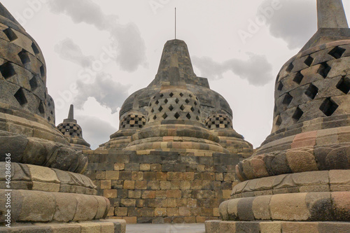Stupas at the top of Borobudur  Indonesia