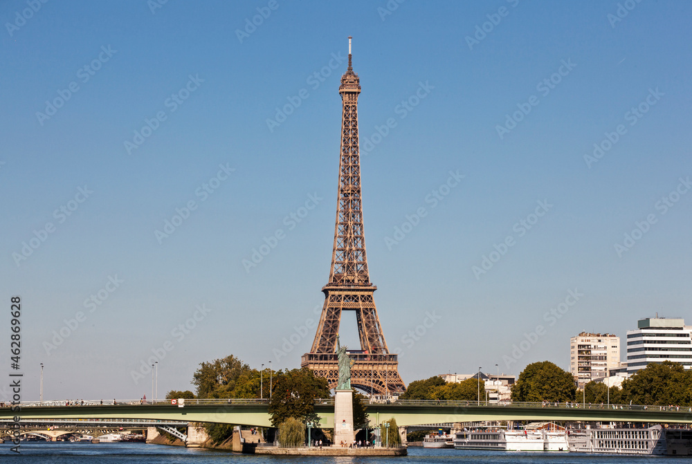 Fototapeta premium Paris, France-september 23, 2019: The Eiffel Tower is a wrought-iron lattice tower on the Champ de Mars in Paris, France. It is named after the engineer Gustave Eiffel