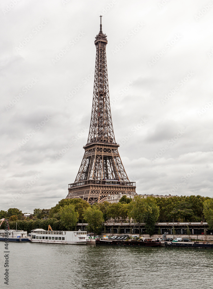 Fototapeta premium Paris, France-september 23, 2019: The Eiffel Tower is a wrought-iron lattice tower on the Champ de Mars in Paris, France. It is named after the engineer Gustave Eiffel