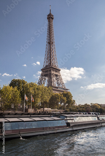 Paris, France-september 23, 2019: The Eiffel Tower is a wrought-iron lattice tower on the Champ de Mars in Paris, France. It is named after the engineer Gustave Eiffel