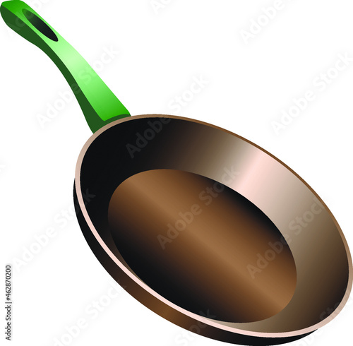 iron frying pan with handle on white background