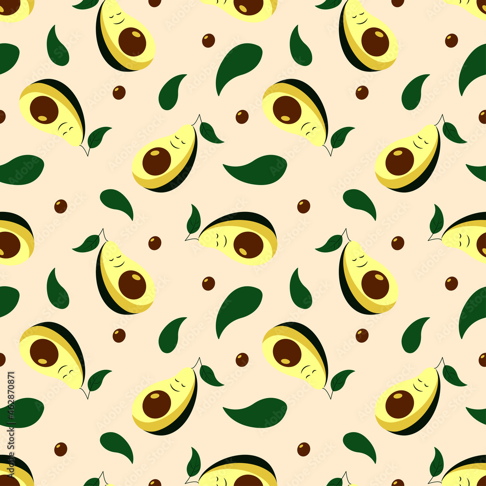Cute avocado seamless pattern. Vector endless texture Cute avocado seamless pattern. Vector endless texture