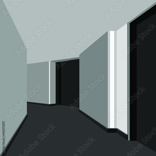 interior corridor office space in shades of gray