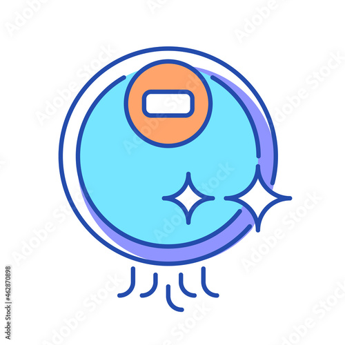 Cleaning robots RGB color icon. Automatic vacuuming device. Robot vacuum cleaner. Intelligent and wireless equipment. Self-charged sweeper. Isolated vector illustration. Simple filled line drawing