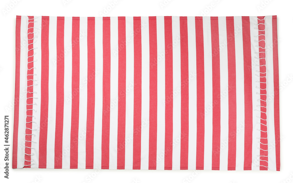 Striped beach towel isolated on white, top view Striped beach towel isolated on white, top view