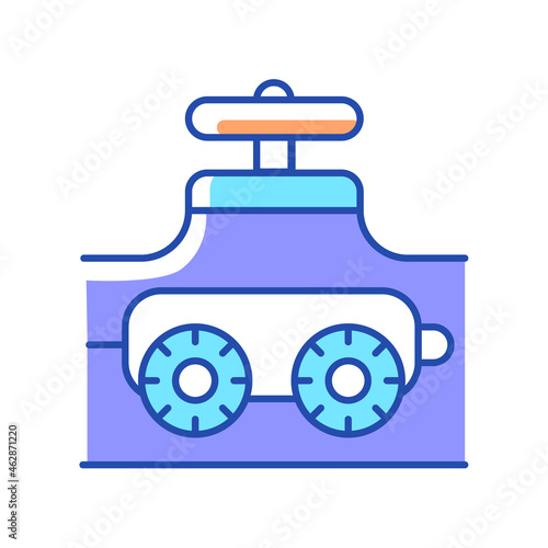 Pipe-inspecting robots RGB color icon. Robotic crawler. Automatic pipeline inspection. Underwater robot. Measuring machine. Gas field industry. Isolated vector illustration. Simple filled line drawing