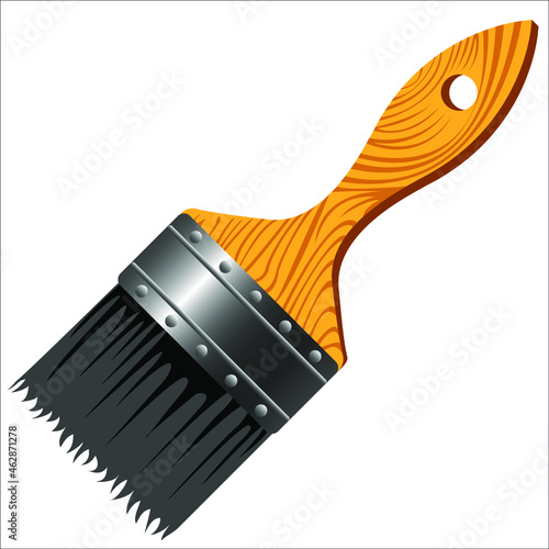 paint brush with wooden handle on white background