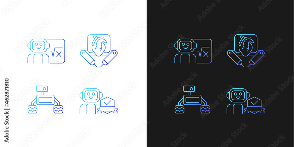 Robotics technology gradient icons set for dark and light mode ...