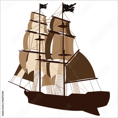 black silhouette of sailing ship on white background vector