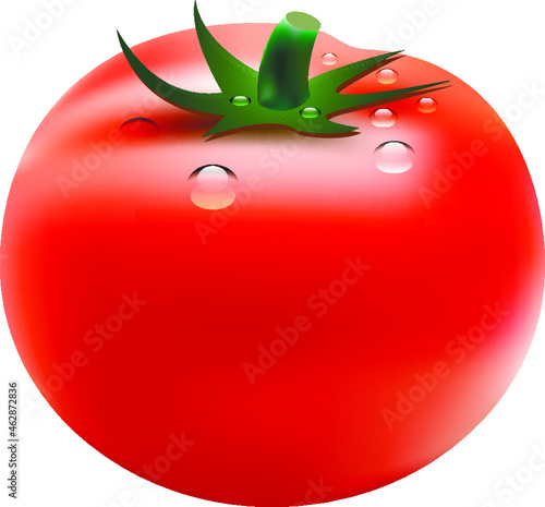 Red ripe tomato with drops of dew isolated on white background
