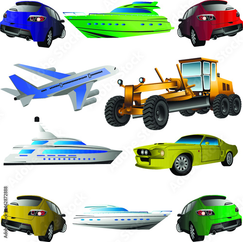 sea, air and ground transportation on a white background