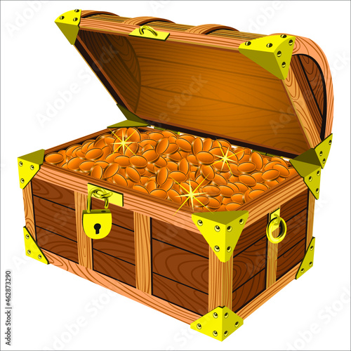 pirate a treasure chest of gold coins on a white background vector