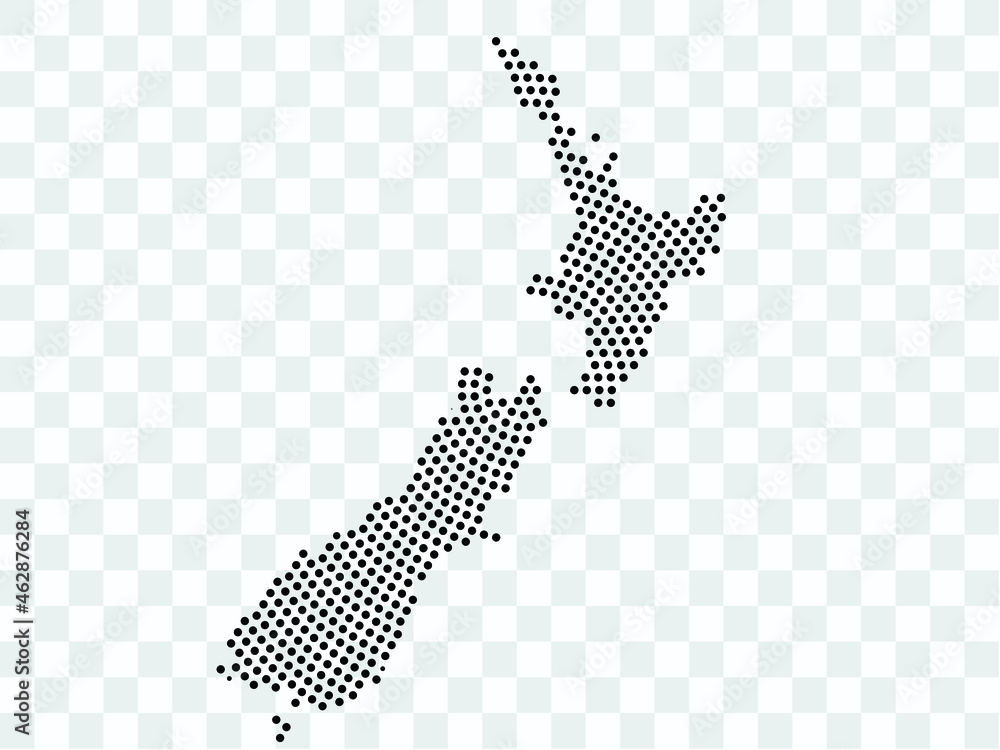 Abstract black map of New Zealand - planet dots planet, isolated on ...