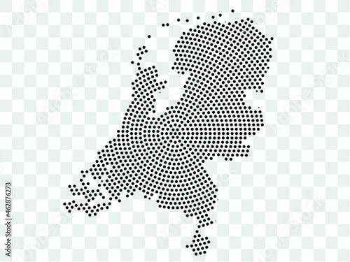 Abstract black map of Netherlands - planet dots planet, isolated on transparent background.Vector eps 10