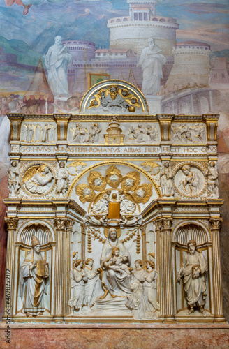 ROME, ITALY - AUGUST 30, 2021: The renaissance relief of Madonna in the church Chiesa di San Gregorio al Cielo and Cappella Salviati by Andrea Bregno (1469). photo