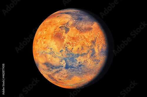 Planet Mars isolated in black.