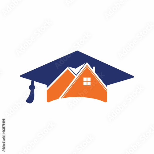 House school education logo design. Graduation hat and house icon design.