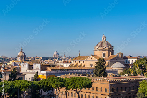 A view of Rome  as seen from the Altare della Patria (Altar of the Fatherland) with Building of Insurance Company and Jesus church in background © Baharlou