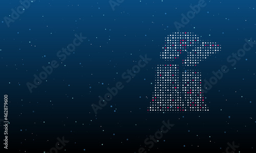 On the right is the industrial pollution symbol filled with white dots. Background pattern from dots and circles of different shades. Vector illustration on blue background with stars