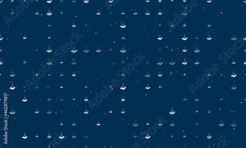 Seamless background pattern of evenly spaced white rowan berrys of different sizes and opacity. Vector illustration on dark blue background with stars